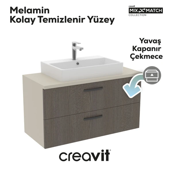 D10 Next Lavabo Dolabı İki Çekmeceli 100 cm Dafne Gövde Antrasit Meşe - Resim 4