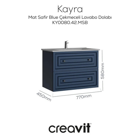 Kayra Mat Safir Blue Çekmeceli Lavabo Dolabı 80 cm ürün görseli 1