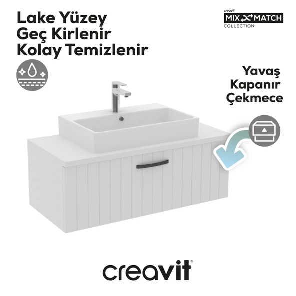D10 Next Lavabo Dolabı Çekmeceli 100 cm Beyaz Lake - Resim 3