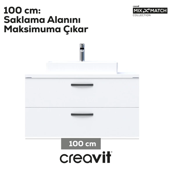 D10 Next Lavabo Dolabı İki Çekmeceli 100 cm Beyaz Melamin Gövde - Resim 2