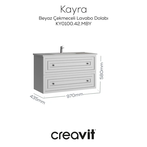 Kayra Mat Beyaz Lavabo Dolabı Çekmeceli 100cm ürün görseli