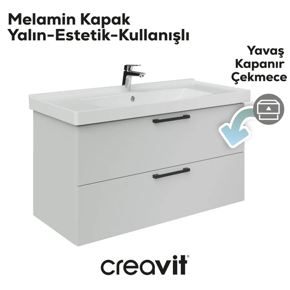 D20 100 Cm İki Çekmeceli Lavabo Dolabı Beyaz Melamin Kapak (Demonte) - Resim 3