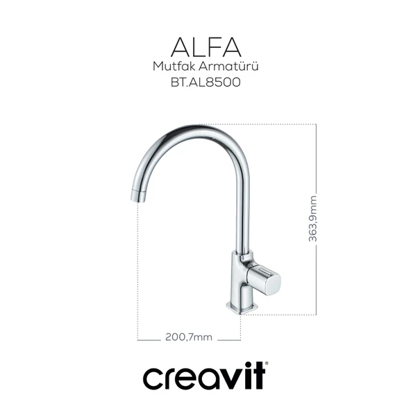 Alfa Mutfak Armatürü Krom - Resim 2