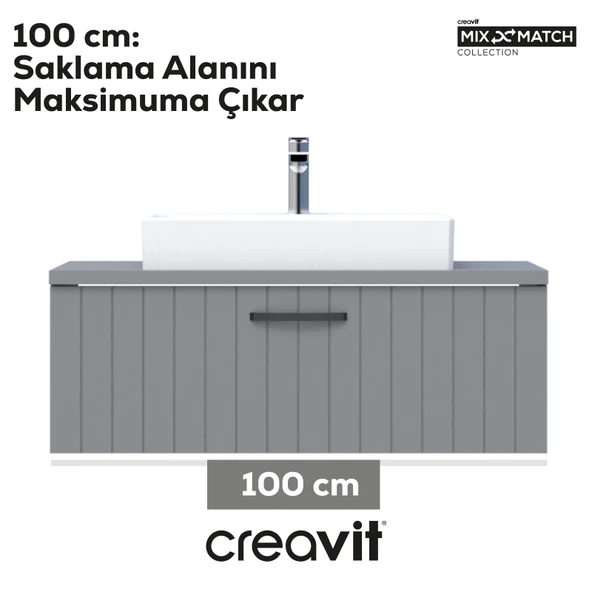 D10 Next Lavabo Dolabı Çekmeceli 100 cm Gri Lake - Resim 3