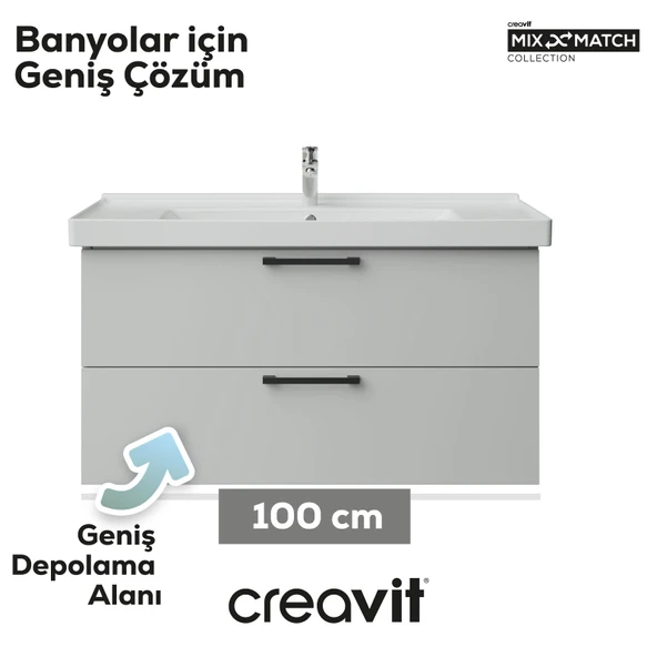 D20 100 Cm İki Çekmeceli Lavabo Dolabı Beyaz Melamin Kapak (Demonte) - Resim 4
