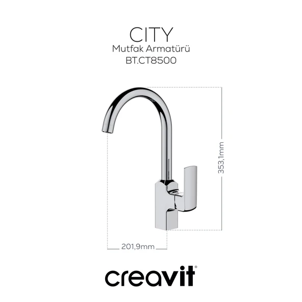 City Mutfak Armatürü Krom - Resim 2