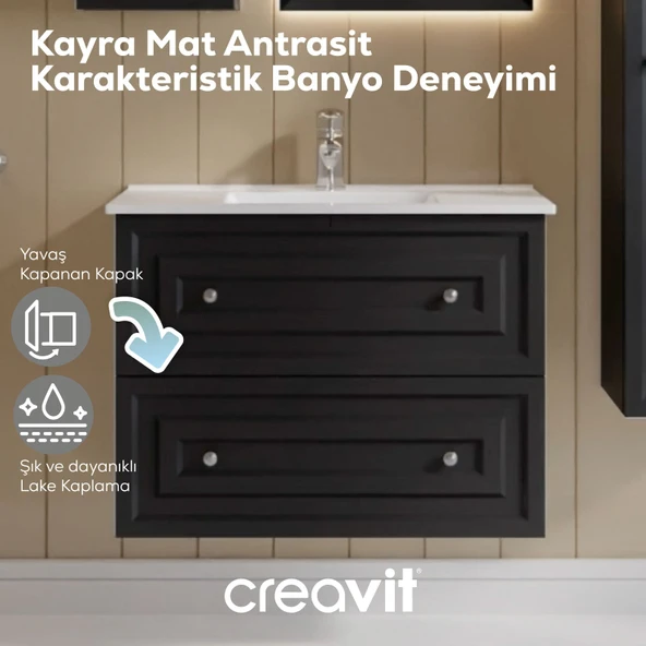 Kayra Lavabo Dolabı Çekmeceli 80cm Mat Antrasit - Resim 4