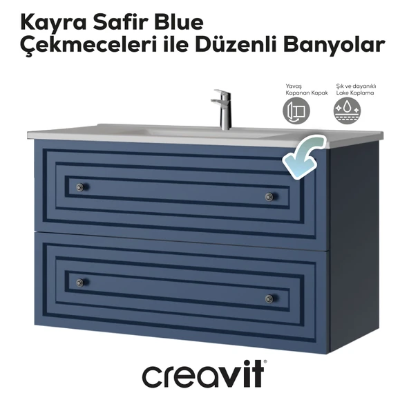 Kayra Lavabo Dolabı Çekmeceli 100cm MatSafireBlue - Resim 3