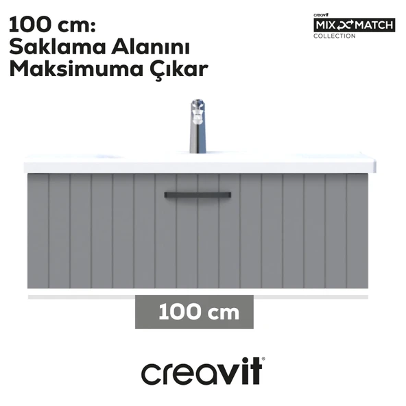 D10 Eksen Lavabo Dolabı Çekmeceli 100 cm Gri Lake - Resim 3