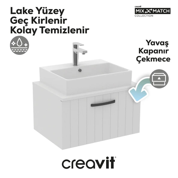 D10 Next Lavabo Dolabı Çekmeceli 65 cm Beyaz Lake - Resim 3