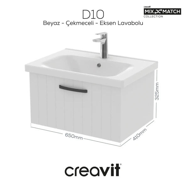 D10 Eksen Lavabo Dolabı Çekmeceli 65 cm Beyaz Lake ürün görseli 1