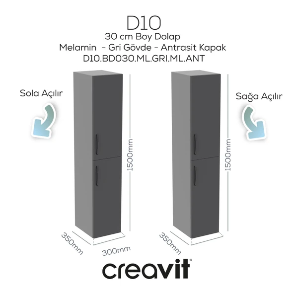 D20 30cm SOL Boy Dolabı Gri (Demonte) ürün görseli 1