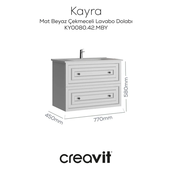Kayra Lavabo Dolabı Çekmeceli 80cm Mat Beyaz ürün görseli 1