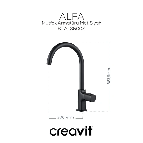 Alfa Mutfak Armatürü Mat Siyah - Resim 2