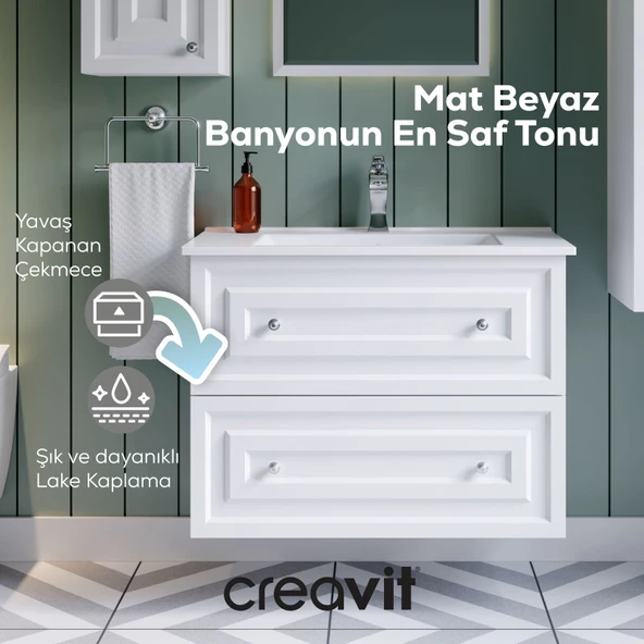 Kayra Lavabo Dolabı Çekmeceli 80cm Mat Beyaz - Resim 3