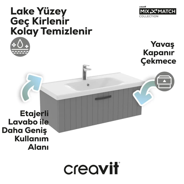 D10 Eksen Lavabo Dolabı Çekmeceli 100 cm Gri Lake - Resim 2