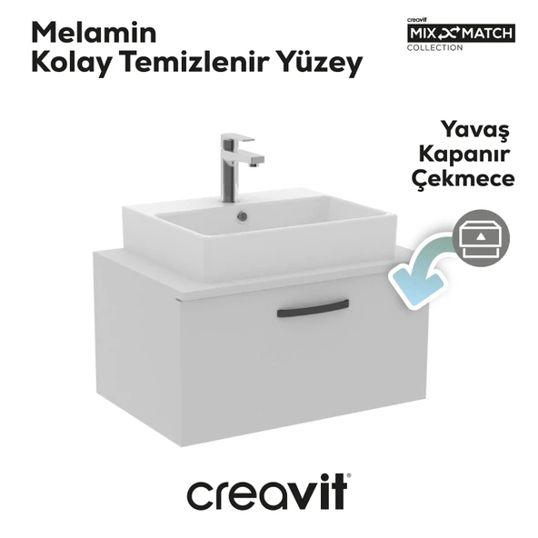 D10 Next Lavabo Dolabı Çekmeceli 65 cm Beyaz Melamin - Resim 2
