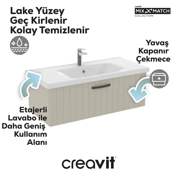 D10 Eksen Lavabo Dolabı Çekmeceli 100 cm Dafne Lake - Resim 4