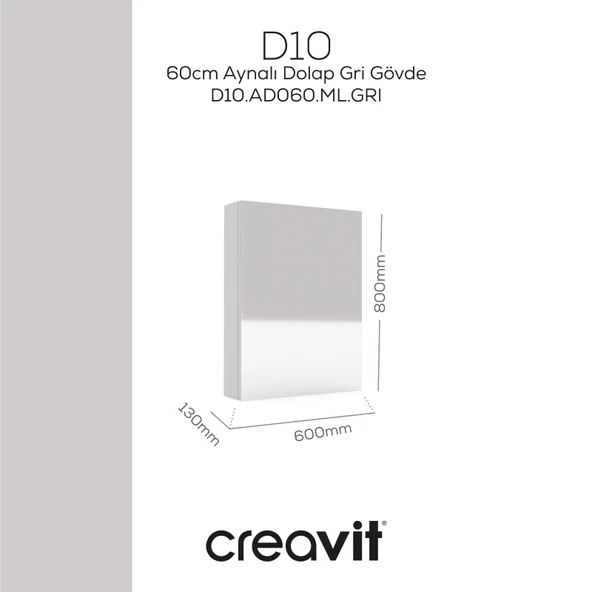 D20 60cm Melamin Aynalı Dolap Gri