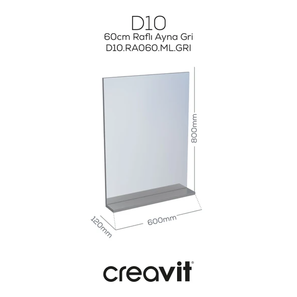 D10 60 cm Melamin Raflı Ayna Gri ürün görseli 1