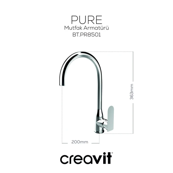 Pure Mutfak Armatürü Krom - Resim 2