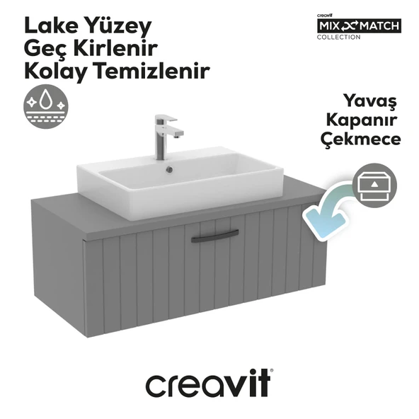 D10 Next Lavabo Dolabı Çekmeceli 100 cm Gri Lake - Resim 2