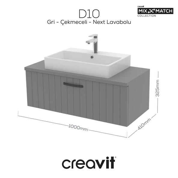 D10 Next Lavabo Dolabı Çekmeceli 100 cm Gri Lake ürün görseli