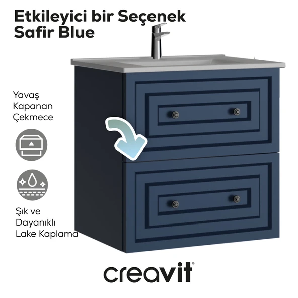 Kayra Mat Safir Blue Çekmeceli Lavabo Dolabı 60 cm - Resim 4