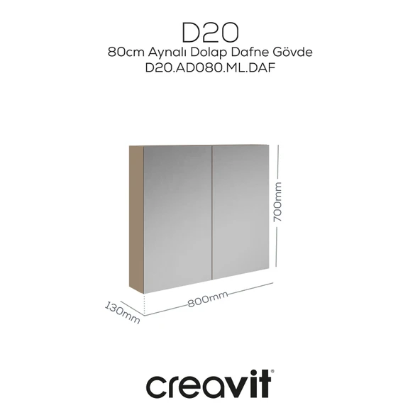 D20 80 Cm Dafne Aynalı Dolap Melamin Gövde - 2