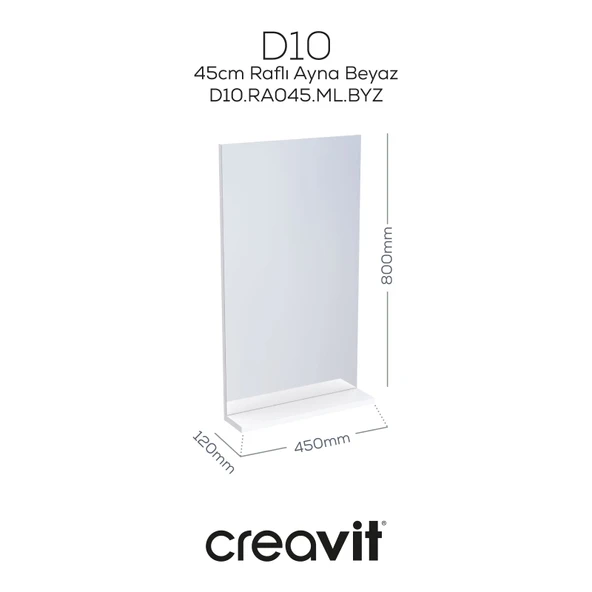 D10 45 cm Melamin Raflı Ayna Beyaz ürün görseli 1