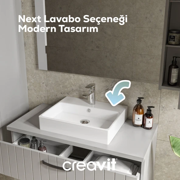 D10 Next Lavabo Dolabı İki Çekmeceli 100 cm Beyaz Melamin Gövde - Resim 3