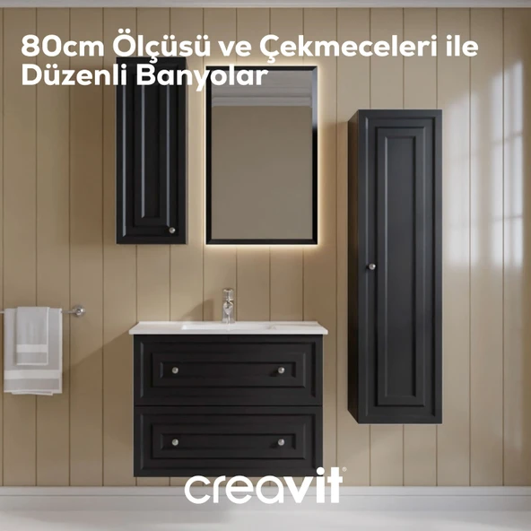Kayra Lavabo Dolabı Çekmeceli 80cm Mat Antrasit - Resim 2