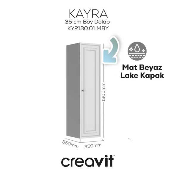Kayra Boy Dolabı 130cm Mat Beyaz ürün görseli 1