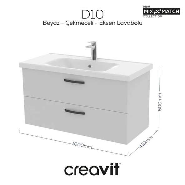D20 100 Cm İki Çekmeceli Lavabo Dolabı Beyaz Melamin Kapak (Demonte) ürün görseli