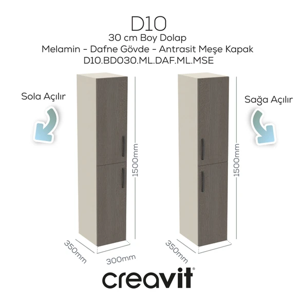 D20 30 Cm Sola Açılır Boy Dolabı Dafne Melamin Kapak (Demonte) ürün görseli 1