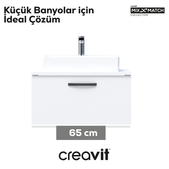 D10 Next Lavabo Dolabı Çekmeceli 65 cm Beyaz Melamin - Resim 3