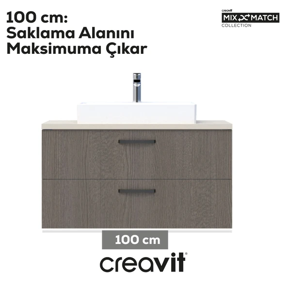 D10 Next Lavabo Dolabı İki Çekmeceli 100 cm Dafne Gövde Antrasit Meşe - Resim 3