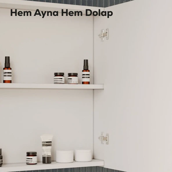 D20 80 Cm Beyaz Aynalı Dolap Melamin Gövde - 3