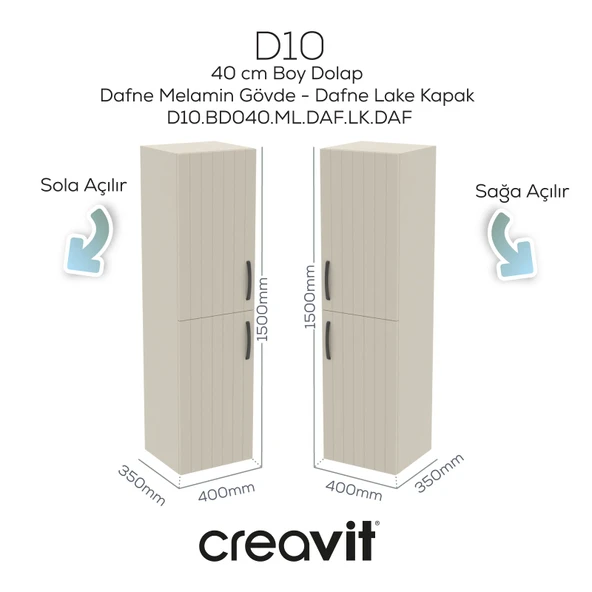 D10 40 cm Sol Boy Dolabı Dafne Melamin Gövde Lake Kapak ürün görseli 1