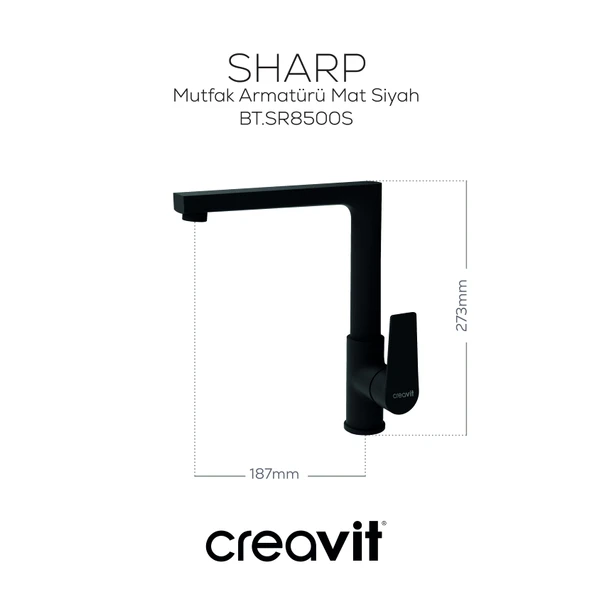 Sharp Mutfak Armatürü Mat Siyah - Resim 2