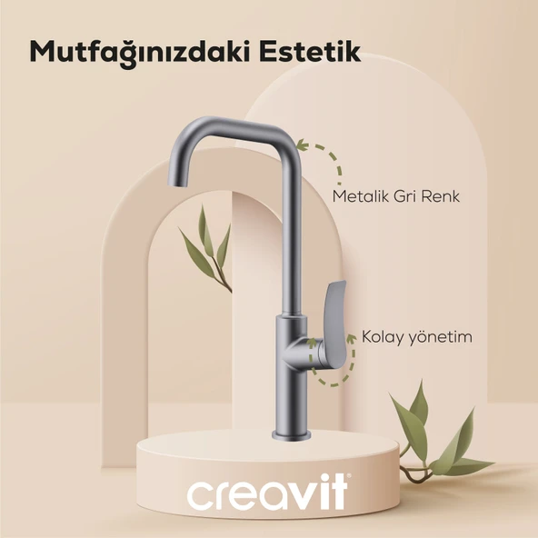 Lua Şelale Mutfak Armatürü Metalik Gri - Resim 3