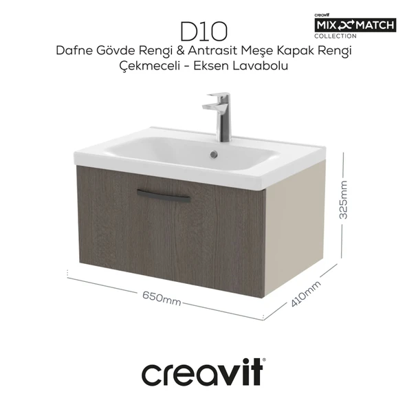 D10 Eksen Lavabo Dolabı Çekmeceli 65 cm Dafne Melamin ürün görseli 1