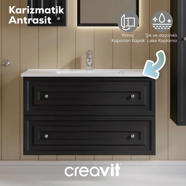 Kayra Lavabo Dolabı Çekmeceli 100cm Mat Antrasit - Resim 4