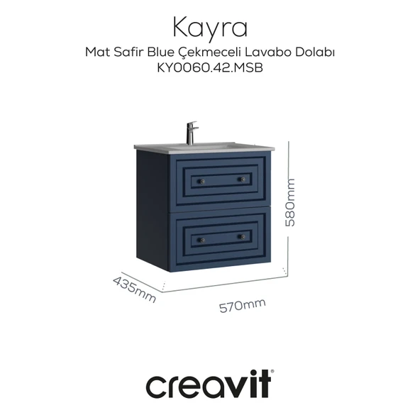 Kayra Mat Safir Blue Çekmeceli Lavabo Dolabı 60 cm ürün görseli 1