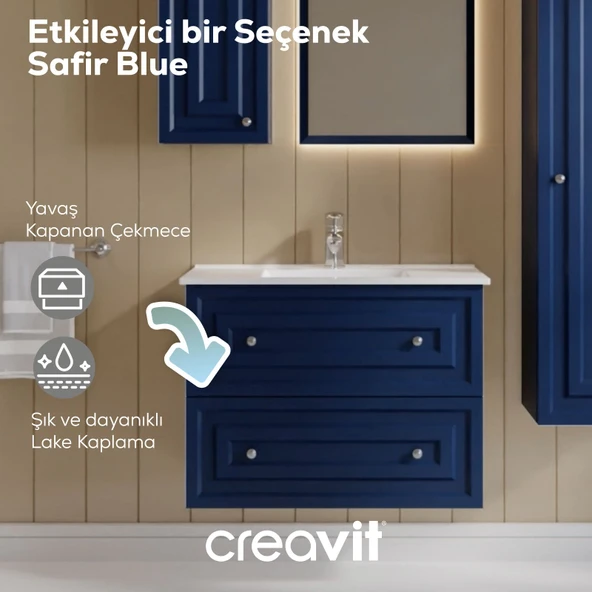 Kayra Mat Safir Blue Çekmeceli Lavabo Dolabı 80 cm - Resim 2
