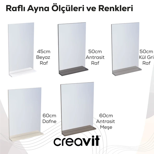D10 45 cm Melamin Raflı Ayna Beyaz - Resim 2
