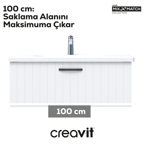 D10 Eksen Lavabo Dolabı Çekmeceli 100 cm Beyaz Lake - Resim 3