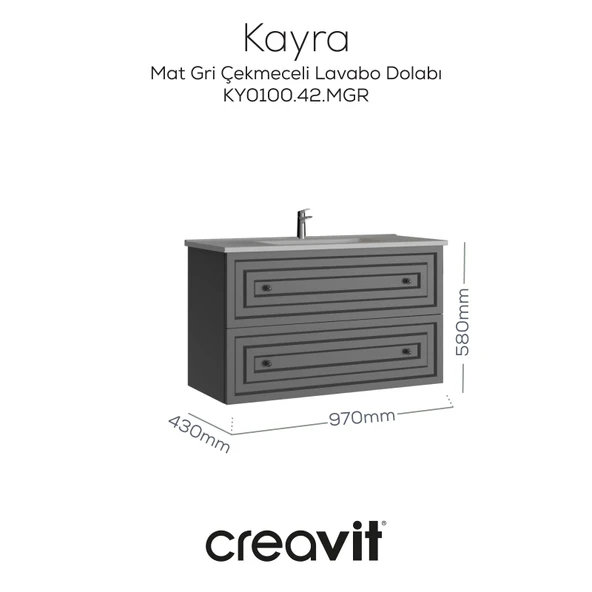 Kayra Lavabo Dolabı Çekmeceli 100cm Mat Gri ürün görseli 1