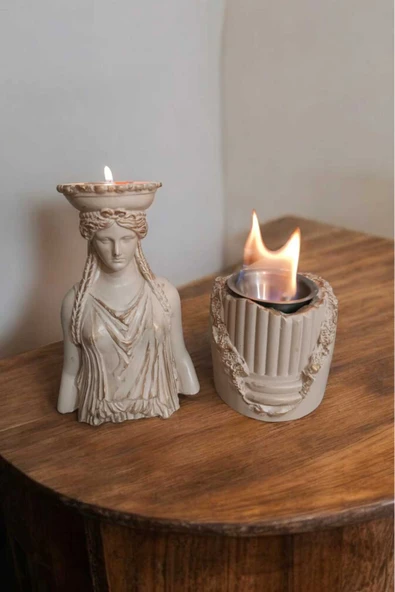 Gobo Dekoratif Karyadit Kızı ve Ateş Çukuru Seti Hediyeli Bacasız Şömine Sütlü Kahve - 5