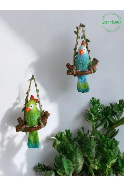 Gobo GoboTicaret 2 Adet Dekoratif Sallanan Duvar ve Bahçe Süsü Kuş Biblo Farklı Renk Seçenekleri 13*9 cm - Resim 2